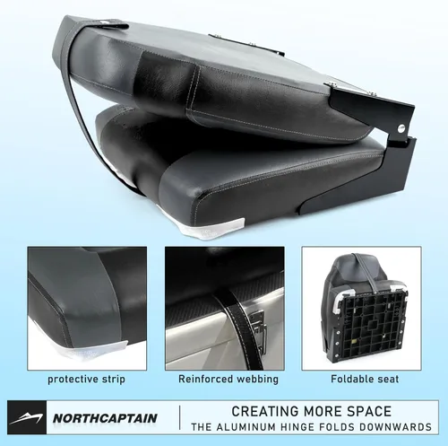 Miniatura 5 de NORTHCAPTAIN S1 Deluxe - Un par de asientos de barco de pesca plegables con respaldo alto/respaldo bajo para pesca, sillas de barco