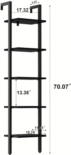 Miniatura 2 de YMYNY Estantería de escalera estrecha de 5 niveles, estantería industrial montada en la pared, estante abierto con marco de metal, estantes de Negro