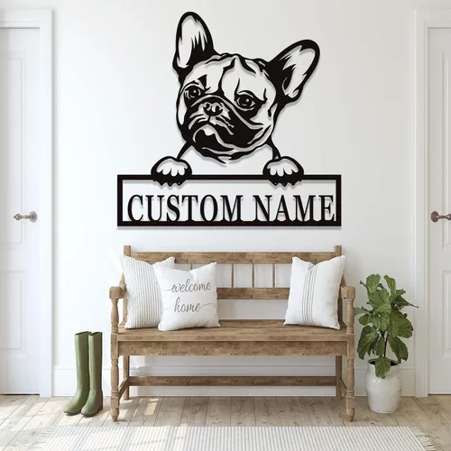 Miniatura 9 de Letrero personalizado de bulldog francés – Letrero personalizado para perro, arte de pared de metal, regalo conmemorativo para amantes