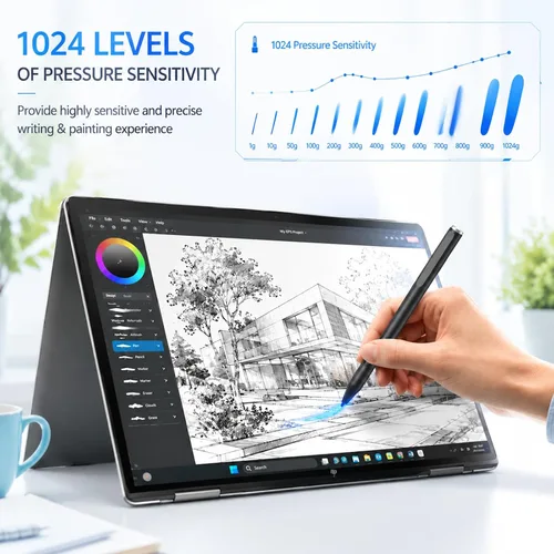 Miniatura 4 de Lápiz óptico para HP Omnibook, sensibilidad a la presión 1024 con rechazo de palma y soporte de inclinación, lápiz digital activo para pantalla