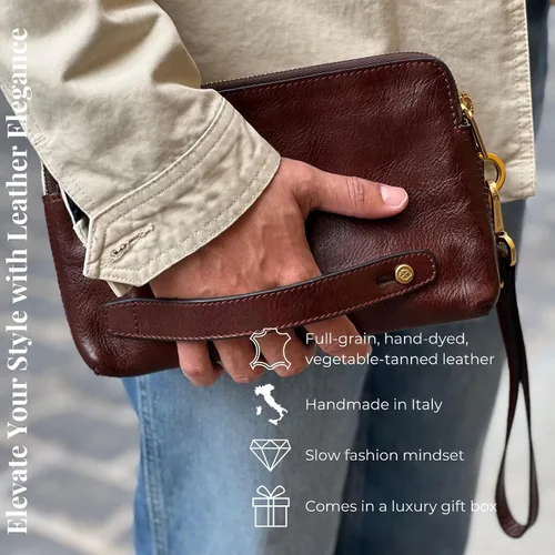 Miniatura 2 de Time Resistance Bolso de mano de cuero para hombre - Bolsa organizadora para hombres - Bolso de muñeca - Maletín hecho a mano en Italia - Caja