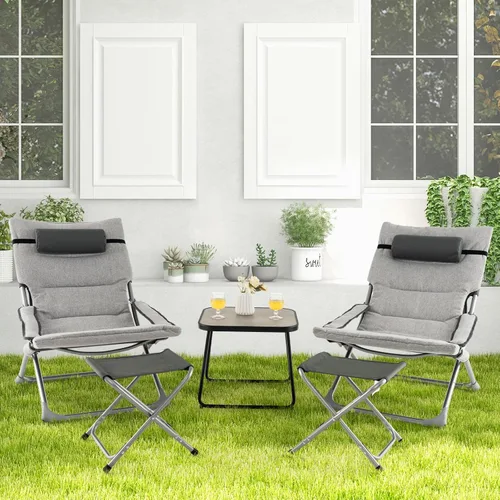 Miniatura 4 de Tangkula Juego de 5 sillas tipo bandolera para patio, sillas plegables de playa con otomana y mesa auxiliar, cojín de asiento extraíble