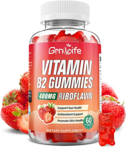 Gomitas de vitamina B2, riboflavina de 400 mg con magnesio para niños y adultos, gomitas B2 para alivio de la migraña y apoyo energético, sabor a