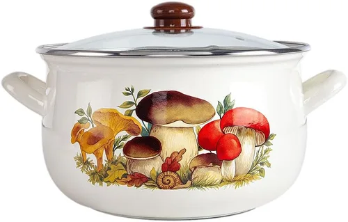 STP GOODS Olla de aluminio esmaltado para setas y vientre, cazuela profunda con tapa de vidrio, utensilios de cocina, olla para sopa (2.95 cuartos