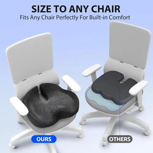 Miniatura 3 de Cojín de asiento, cojín de espuma viscoelástica para aliviar el dolor de coxis, almohadilla extra grande para silla de oficina, asiento de automóvil