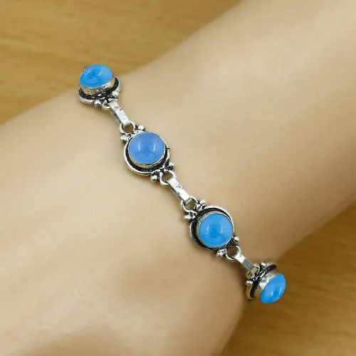 Miniatura 36 de Round Shape Natural & Synthetic Gemstones Silver Plated Bracelets for Women - Vintage Bohemian Style Handmade Birthstone Adjustable Link Bracelet