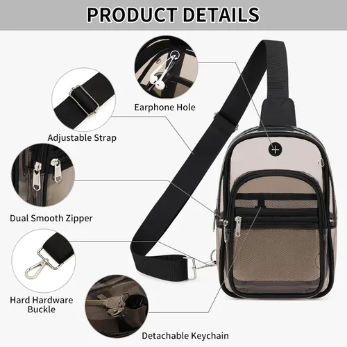 Miniatura 6 de MOONBABY Bolsa transparente para eventos en estadios, mochila transparente para mujer, impermeable, de poliuretano termoplástico, riñonera cruzada