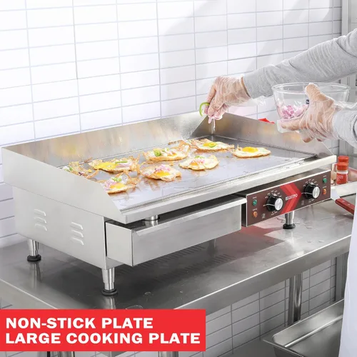 Miniatura 3 de EGGKITPO Plancha eléctrica comercial de 29 pulgadas, parrilla grande para encimera, 240 V, 3500 W, antiadherente, parrilla Teppanyaki de acero