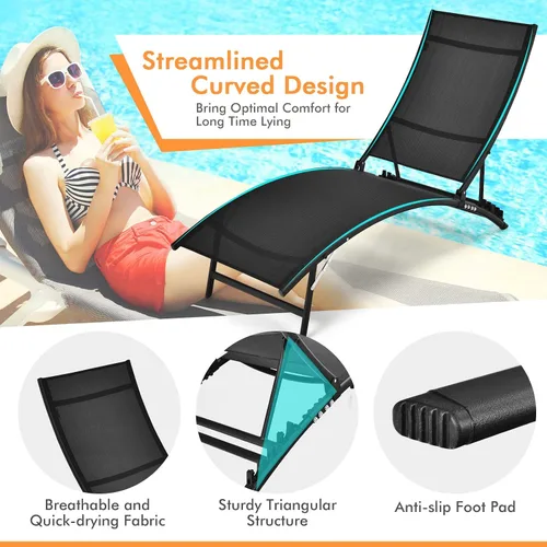 Miniatura 5 de Giantex Juego de 2 tumbonas para exteriores, sillas plegables de piscina con respaldo ajustable de 5 posiciones, tela de secado rápido, tumbona