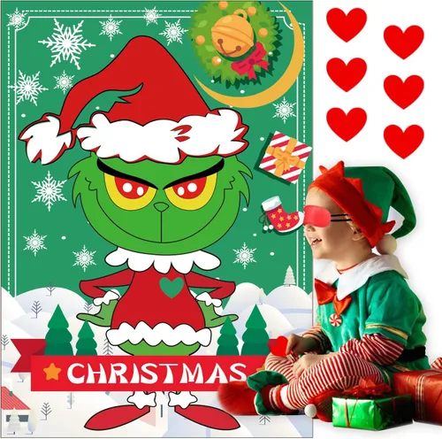 Juegos de Navidad EMPOF - Pin The Heart Juegos de Manualidades Navideñas para Niños y Familias, Linda Decoración de Pared, Artículos de Fiesta,