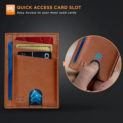 Miniatura 5 de SERMAN BRANDS RFID Blocking Slim Minimalist Mens Front Pocket Wallet. Thin Card Holder. Full Grain Leather Wallets for Men