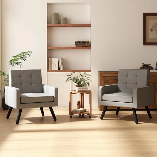 Juego de 2 sillas decorativas para sala de estar, sillón tapizado moderno y cómodo de mediados de siglo con asiento grande, sofá individual, silla