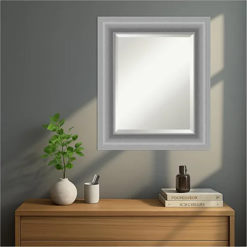 Miniatura 6 de Amanti Art Silver Wall Mirror 26x22 Peak Polished Nickel Rectangle Bathroom Mirror for Wall Decor Living Room, Small Traditional Frame, Hangs