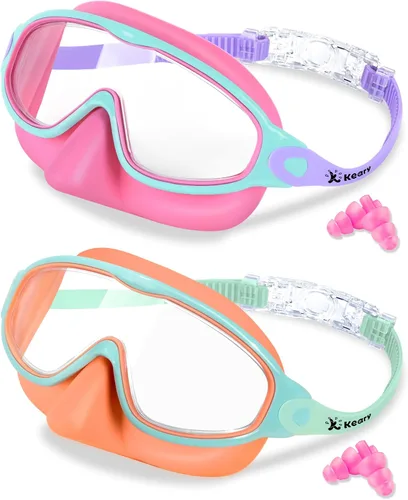Miniatura 11 de Keary - Paquete de 2 gafas de natación para niños con cubierta nasal, anti-UV, antiempañamiento, para piscina y agua, para niños de 3 a 12 años