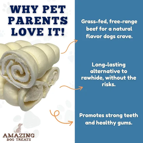Miniatura 3 de Amazing Dog Treats - Rollos de mejillas de ternera (4 pulgadas regulares - 8 piezas) - Masticables alternativos seguros de cuero crudo para perros