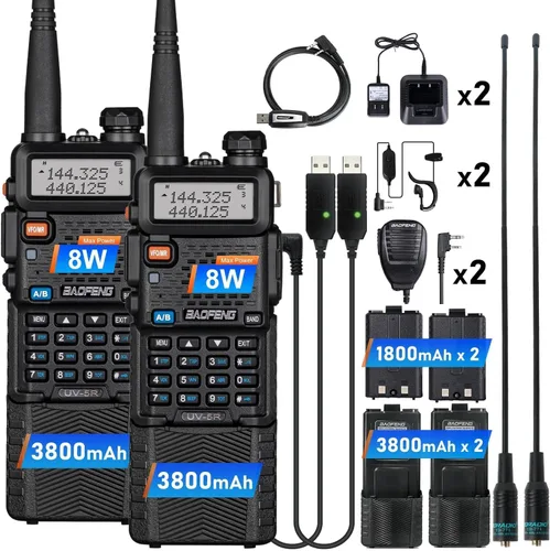Miniatura 11 de BAOFENG 5RM GMRS - Radio de mano, UV-5G Plus (4 baterías de 2500 mAh), radio bidireccional de 5 W de largo alcance multibanda con 999 canales
