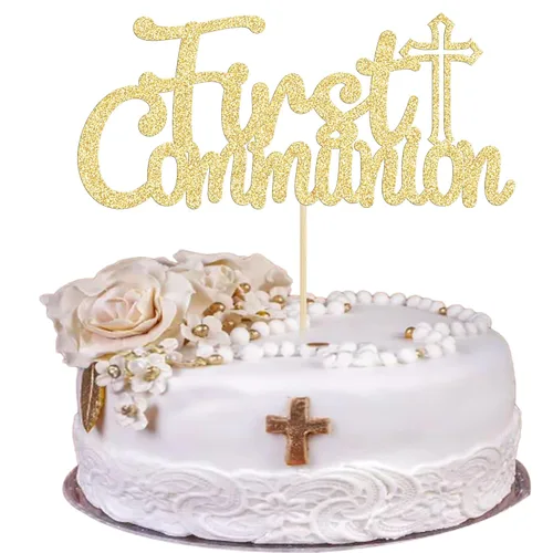 Miniatura 14 de Gyufise 25 adornos para magdalenas de la primera comunión con purpurina para la primera comunión, decoración para tartas de la primera comunión