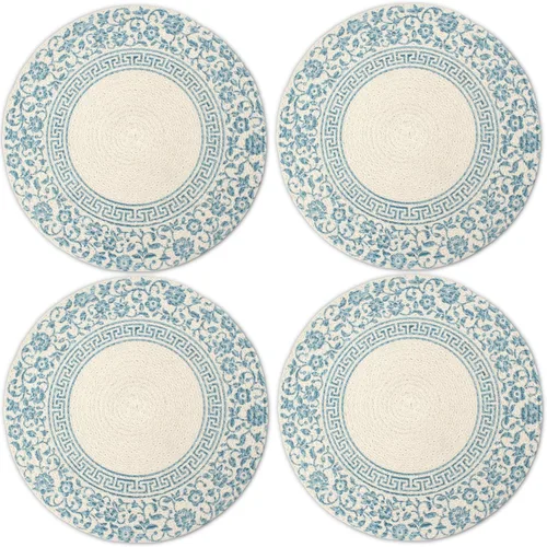Miniatura 23 de Encasa XO Juego de 6 manteles individuales de comedor, manteles individuales de algodón, 13 pulgadas de diámetro, color beige, cargadores hechos a