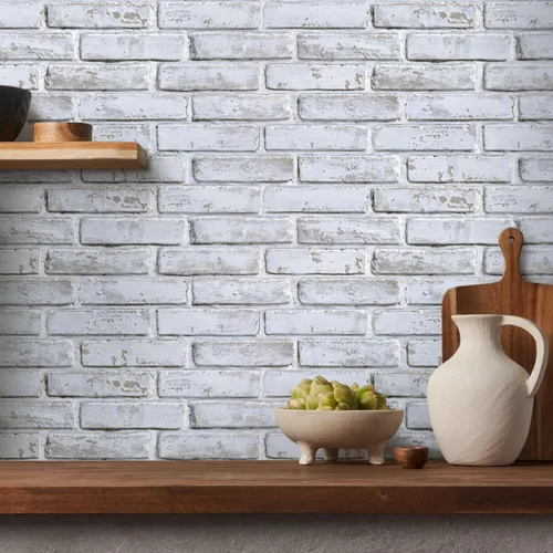 COMSTICKC 3D Whitewash Faux Brick Wall Panel Peel and Stick Wall Covering, 12 Pcs of 22.8" x 11.8", 3D Brick Wall Stickers, UrltraLight PVC Self