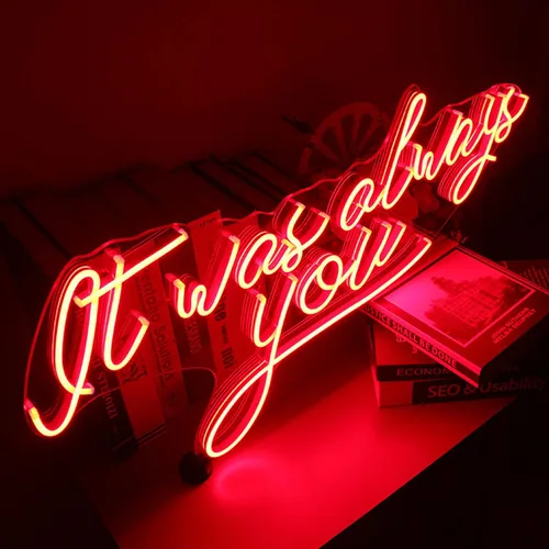 Miniatura 2 de Letreros de luz LED de neón con texto en inglés «It was Always You» para cerveza, bar, club, dormitorio, oficina, hotel, pub, cafetería, boda, Rojo