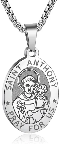 Miniatura 40 de Collar de patrón de santo, San Miguel/Virgen María/Rafael/Judá/Cristóbal/Benedicto/José/Patricio/Francisco/Florián/Tomás/Antonio, acero inoxidable