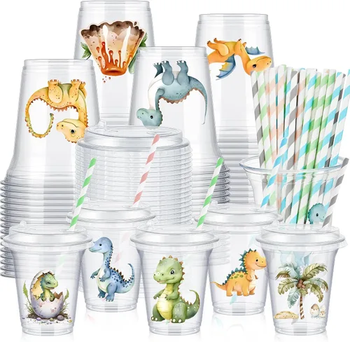 Miniatura 9 de Qinyoung Juego de 60 vasos de plástico pirata a granel de 14 onzas con temática del tesoro pirata, suministros de recuerdo para fiesta, café helado