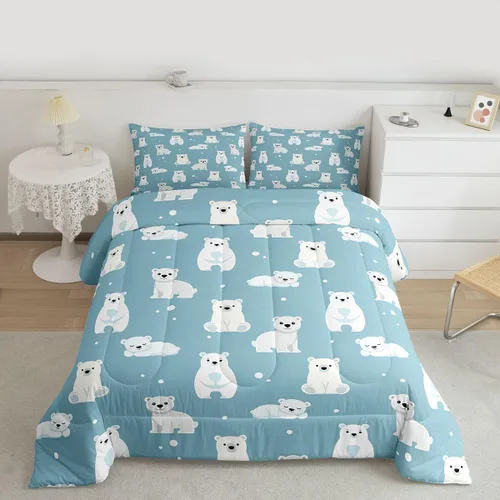 Miniatura 3 de Erosebridal Juego de ropa de cama de oso polar, tamaño individual, juego de edredón de oso blanco con patrón de animales, edredón de microfibra Oso
