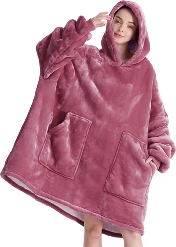 Miniatura 9 de Aemicion - Manta con capucha tipo sudadera tamaño grande, vellón Sherpa con mangas y bolsillo, unisex para adultos, ideal para hogar, oficina