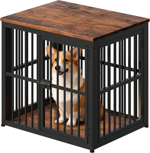 Miniatura 6 de Lyromix Mueble de jaula para perros de 27 pulgadas con 3 puertas, mesa auxiliar de jaula de madera resistente jaula interior para cachorros