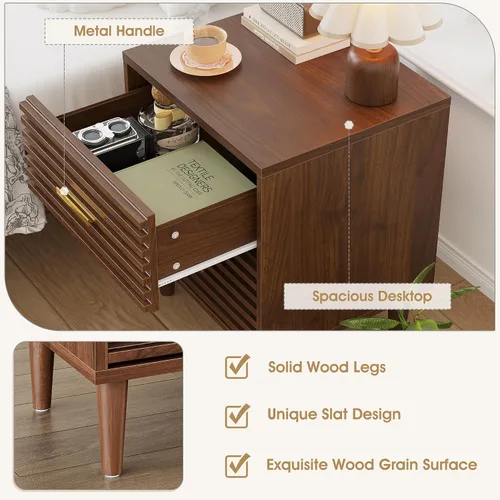 Miniatura 6 de Alohappy Mesita de noche, mesitas de noche modernas de mediados de siglo, mesita de noche acanalada para dormitorio, mesa auxiliar con cajones