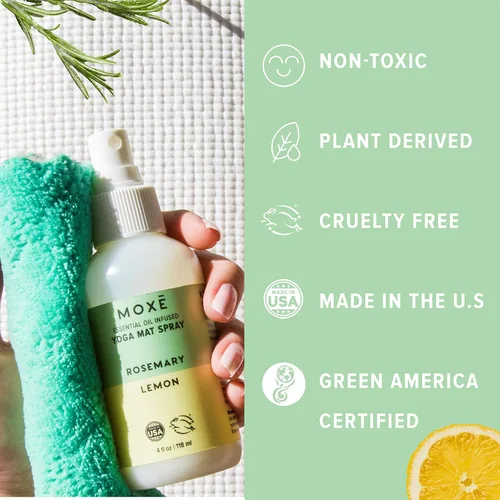 Miniatura 4 de MOXE Limpiador de esterillas de yoga, certificado Green America, aceites esenciales de romero y limón, seguro para todas las alfombrillas y equipos