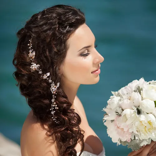 Miniatura 4 de Oriamour Diadema de cristal nupcial con perlas de agua dulce Diseño de flores Accesorios para el cabello de boda (dorado)
