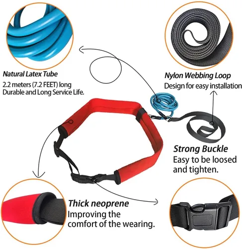 Miniatura 3 de Cinturón de natación Cinturón de entrenamiento de natación con cuerda elástica de 7.2 ft ajustable para nadar en su lugar Cinturón de entrenamiento