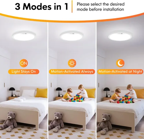 Miniatura 2 de Brightever Lámpara de Techo con Sensor de Movimiento de 7 Pulgadas Cableada, 15W 1500LM Lámpara de Techo Empotrada, Ultra Delgada 0.67 Pulgadas