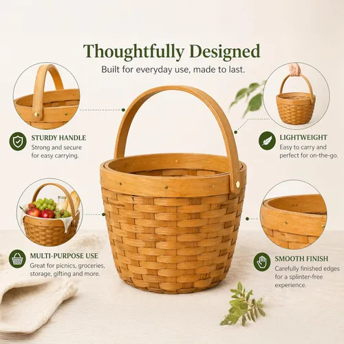 Miniatura 3 de Vintiquewise Cesta pequeña de recolección de manzanas con asa, cesta de frutas de madera tejida, canasta decorativa de granja para almacenamiento