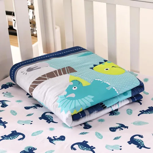 Miniatura 6 de Juego de cama de cuna de dinosaurio mini para niños azul de 3 piezas Premium, juego de sábanas para bebé, juego de cuna de dinosaurios