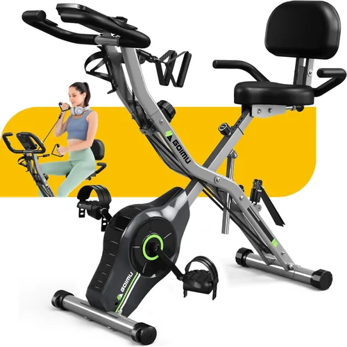 Bicicleta de Ejercicio, Bicicleta Estática Plegable 5 en 1 para Personas Mayores, Resistencia Magnética Ajustable de 16 Niveles, Bicicleta de Gris