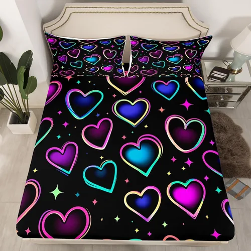 Miniatura 13 de Erosebridal Sábanas de calavera de azúcar, sábana bajera ajustable de Halloween, tamaño individual, ropa de cama de galaxia trippy morada, funda