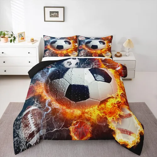 Erosebridal - Juego de ropa de cama de fútbol para niños, adolescentes y jóvenes, con diseño deportivo de béisbol, funda de edredón completa,