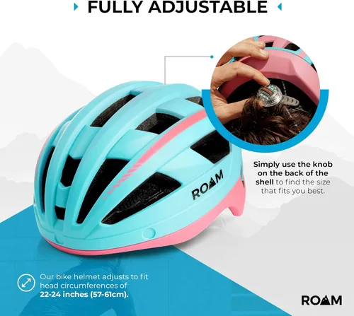 Miniatura 5 de Roam Casco de bicicleta de carretera, cascos duraderos para adultos con visera solar, luz LED y gafas magnéticas desmontables, tamaño ajustable