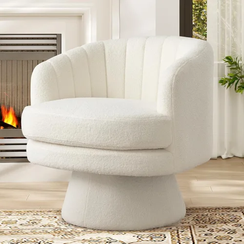Miniatura 8 de IOMOR Silla giratoria de tocador con diseño de barril, silla moderna de mediados de siglo para sala de estar, dormitorio, espacios pequeños, silla