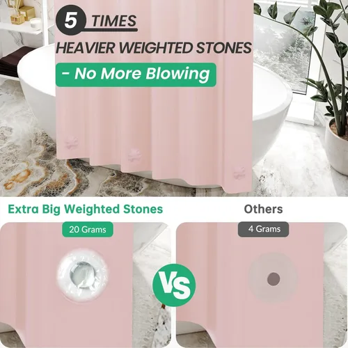 Miniatura 2 de AmazerBath - Cortina de plástico prémium de acetato de vinilo polietileno (PEVA) color rosa claro para ducha, 72 x 72 pulg, 8G, de alta resistencia
