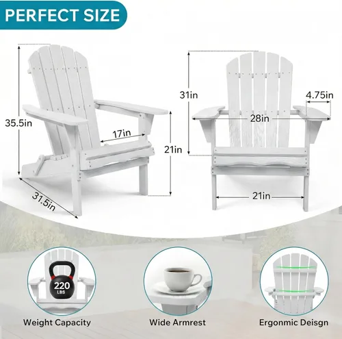 Miniatura 2 de Juego de 2 sillas Adirondack plegables de madera, sillas de madera para jardín al aire libre, silla de patio de madera de cedro maciza para jardín