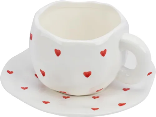Miniatura 8 de Koythin Taza de café de cerámica, bonita taza rosa para mujer con platillo para la oficina y el hogar, apta para lavavajillas y microondas, 10
