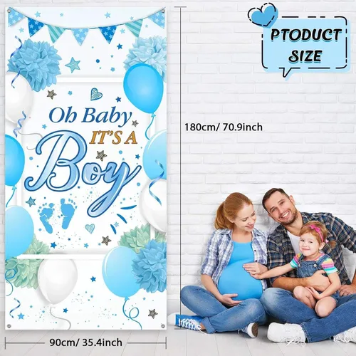 Miniatura 2 de Sumind Letrero de bienvenida para baby shower, con texto en inglés "It's a Boy", cartel de bienvenida para baby shower, 70.87 x 35.43 pulgadas