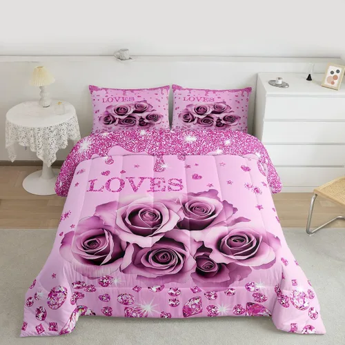 Miniatura 13 de Erosebridal Juego de edredón de corona King y Queen, juego de ropa de cama para parejas adultos, mujeres y hombres, juegos de edredón para boda, San