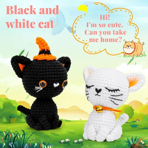 Miniatura 6 de Pnytty Kit de ganchillo para principiantes, kit de animales de ganchillo, kit de 2 piezas de ganchillo para principiantes de gatos, kit de tejer