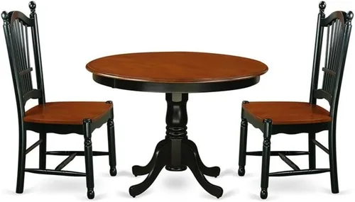 Miniatura 12 de East West Furniture HLDO3-MAH-W Juego de mesa y sillas de cocina de 3 piezas contiene una mesa de comedor redonda con pedestal y 2 sillas