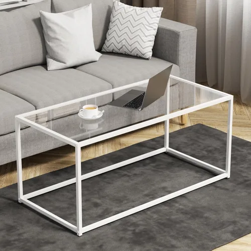 Miniatura 11 de Mesa de café redonda, pequeña mesa de café negra para sala de estar, mesa central moderna de 27" con tapa de vidrio transparente y marco de metal