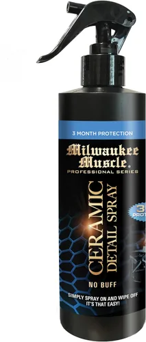 Spray de cera de cerámica para automóvil - 16 onzas líquidas - Milwaukee Muscle - 4 veces el revestimiento de cerámica - Detalle de cera en aerosol